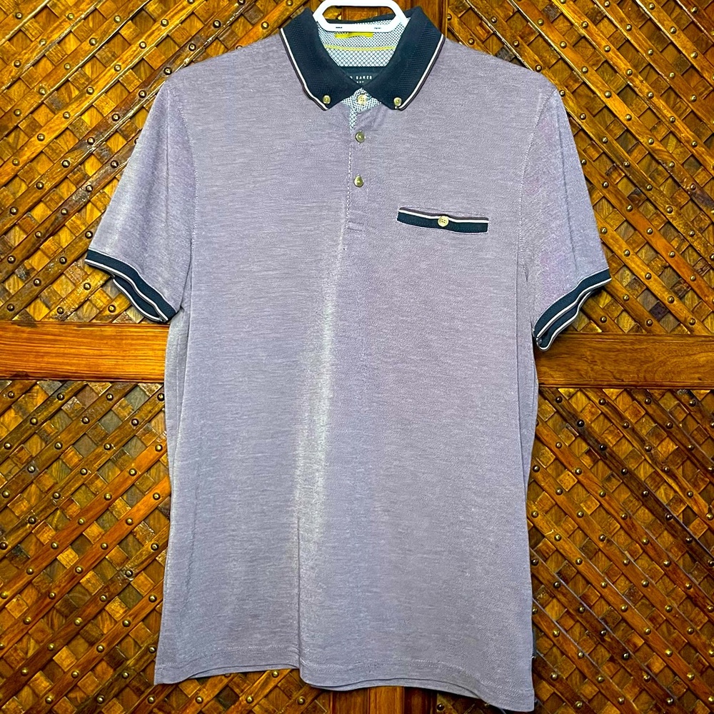 Ted Baker - Short Sleeve Polo With Birdseye Stripe Collar Detail